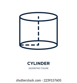 Zylindersymbol aus der geometrischen Figurensammlung. Dünner linearer Zylinder, Ausrüstung, Schaltflächensymbol einzeln auf weißem Hintergrund. Zeilenvektorzylinder-Zeichen, Symbol für Web und Mobilfunk