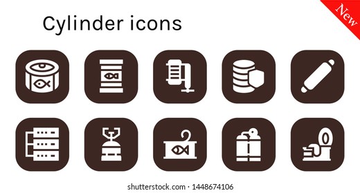 cylinder icon set. 10 filled cylinder icons.  Simple modern icons about  - Canned food, Compressor, Database, Rolling pin, Camping gas, Oxygen tank, Tin