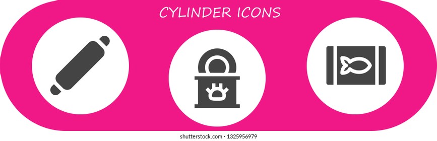 cylinder icon set. 3 filled cylinder icons.  Simple modern icons about  - Rolling pin, Tinned food, Canned food