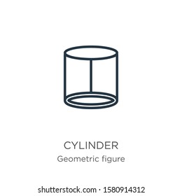 Cylinder icon. Thin linear cylinder outline icon isolated on white background from geometric figure collection. Line vector sign, symbol for web and mobile