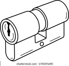 Cylinder lock. Vector outline icon.