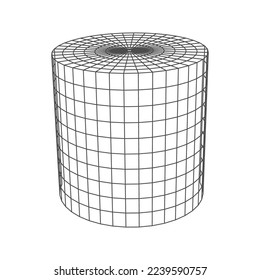 Perspectiva de la forma geométrica de la línea de polígono baja, holograma de la figura de la geometría del vector aislado de la rejilla de entramado. Cilindro matemático poligonal forma poligonal visual