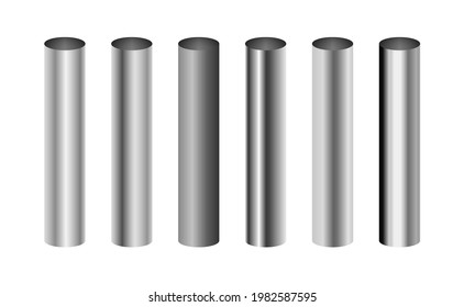 Barra cromada del tubo de aluminio de metal cilíndrico. Tubo de hierro de aluminio vectorial de metal