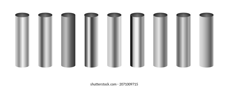 Cylinder metal aluminum pipe chrome bar. Metal pole vector steel aluminium iron pipe