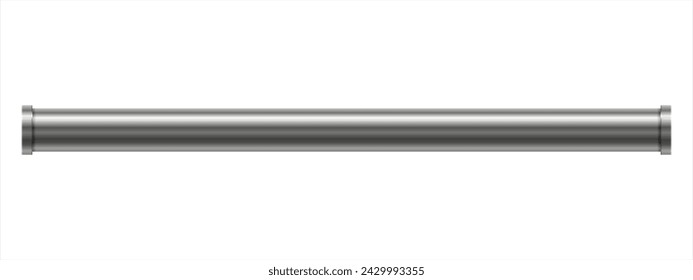 Cylinder metal straight pipe in realistic style. Stainless steel pipe for sewerage, water supply systems, industrial and construction. Vector illustration isolated on white background.