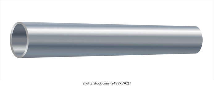 Zylinder Metall gerade Rohr in realistischem Stil. Edelstahlrohr für Kanalisation, Wasserversorgung, Industrie und Bauwesen. Vektor-Illustration isoliert auf weißem Hintergrund.