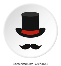 Cylinder and moustaches icon in flat circle isolated vector illustration for web