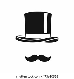 Cylinder and moustaches icon in simple style isolated on white background. Headgear symbol