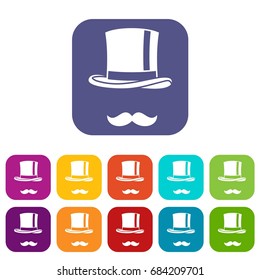 Cylinder and moustaches icons set