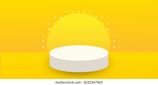Cylinder pedestal 3d podium. Product display background. Abstract stage platform shape. Minimal wall scene showroom. Circle product podium. Scene 3d stage. Yellow studio background. Vector