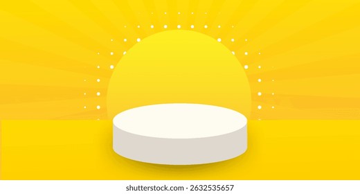 Cylinder pedestal 3d podium. Product display background. Abstract stage platform shape. Minimal wall scene showroom. Circle product podium. Scene 3d stage. Yellow studio background. Vector