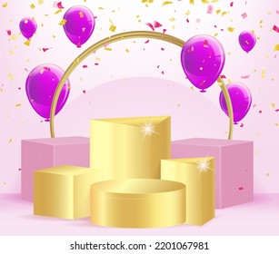 cylinder pedestal . Geometric platform. Abstract pastel minimal wall scene. Semi circle backdrop. Vector rendering 3d geometric shape for product display presentation.