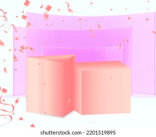 pedestal de cilindros. Plataforma geométrica. Resumen de la escena minimalista de las paredes en tonos pastel. Semicírculo de fondo. Forma geométrica 3d de representación vectorial para la presentación del producto.