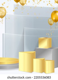 cylinder pedestal . Geometric platform. Abstract pastel minimal wall scene. Semi circle backdrop. Vector rendering 3d geometric shape for product display presentation.