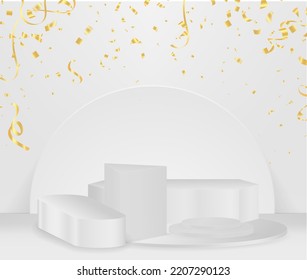 cylinder pedestal . Geometric platform. Abstract pastel minimal wall scene. Semi circle backdrop. Vector rendering 3d geometric shape for product display presentation.