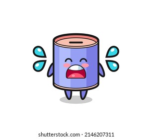 cylinder piggy bank cartoon illustration with crying gesture , cute design