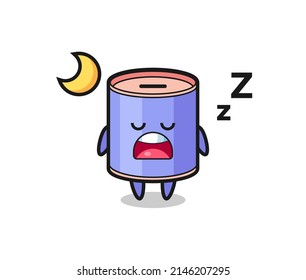 cylinder piggy bank character illustration sleeping at night , cute design