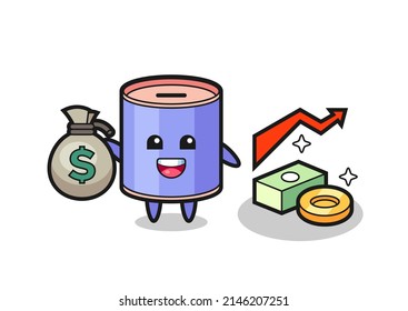 Cylinder Piggy Bank Illustration Cartoon Holding Money Sack , Cute Design