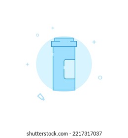 Cylinder pill container vector icon. Flat illustration. Filled line style. Blue monochrome design. Editable stroke. Adjust line weight.