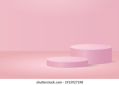 Cylinder pink background 3d vector podium and product display scene to show product