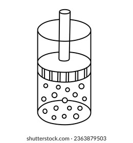 Cylinder with piston hand drawn doodle vector illustration black outline. Back to school theme element, physics science, education.