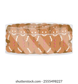 Cylinder plastic jar of gingerbread man cookies. Christmas and new year present concept.