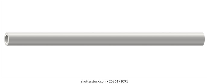 Cylinder plastic straight pipe in realistic style. Polypropylene pipe for отопления, water supply systems, industrial and construction. Vector illustration isolated on white background.	