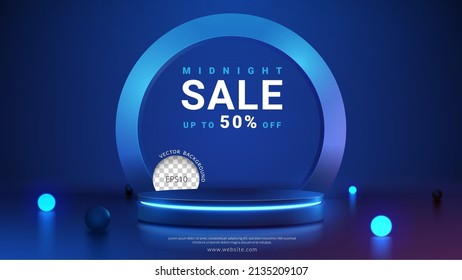Cylinder podium with blue neon lights on ring background. Concept of design for product display. Layout horizontal, Vector illustration - Shutterstock ID 2135209107