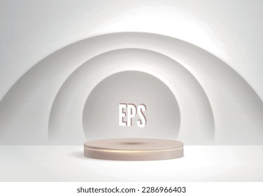 Cylinder podium in circles background. Abstract minimal scene with geometric forms. Cosmetic product presentation, mock up, pedestal or platform. 3d realistic vector illustration