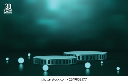 Cylinder podium with green neon lights