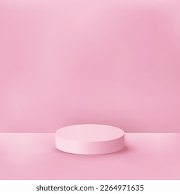 Cylinder podium on pink background. Product presentation, mock up, show cosmetic product, Podium, stage pedestal or platform. Vector illustration