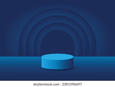 cylinder podium in the room with multilayers scene on the background, blue color, vector geometric platform illustration for product display presentation, promotion banner.