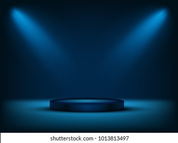 Cylinder Podium Under Blue Light. Vector Illustration.