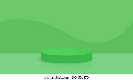 Cylinder podiums on green background. Abstract pedestal scene with geometrical. Scene to show cosmetic products presentation. Mock up design empty space. Showcase,shopfront,display case,3d 