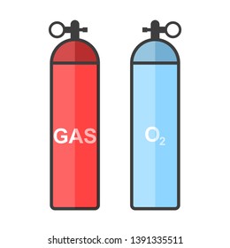 Cylinder with propane and oxygen. Isolated objects on white background. Cartoon style. Vector