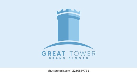 Cylinder shape great tower logo with shading effect dan half circle shape as landmark