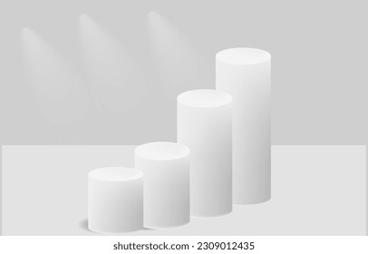 Cylinder shape grey elegant pedestals for an object, or product presentation. An abstract aesthetic scene with geometric form podiums