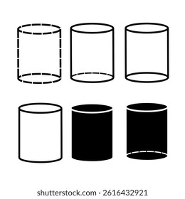 Cylinder shape icons. Outline silhouette cylinder icon set styles. Geometric vector symbols. Solid and dashed outlines. Cylinder shape isolated on white background