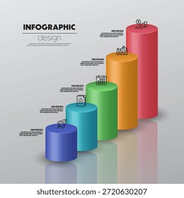 cylinder shape infographic timeline presentations and business concept charts with 5 options