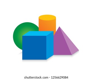 cylinder, sphere, cube, pyramid shapes. geometric shapes set design