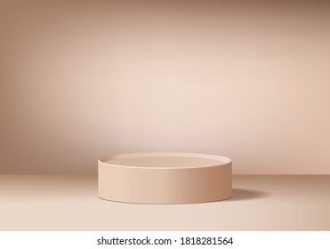 Cylinder stage brown 3d minimal scene with geometric platform. minimal background vector 3d rendering podium. stand to show cosmetic products. Stage pedestal modern 3d studio brown cream pastel