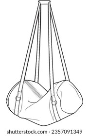 cylinder type swimming duffle bag with long handle flat sketch vector illustration technical cad drawing template