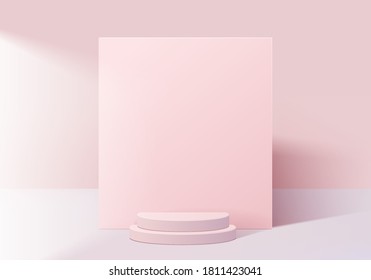 Cylinder valentine background minimal scene with love platform. background vector 3d rendering with podium. stand to show cosmetic products. Stage Showcase on pedestal romance 3d studio pink pastel