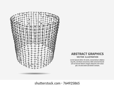 Cylinder, vector illustration for minimalistic design . Network connections with points and lines. Abstract technology background.