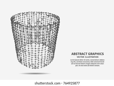 Cylinder, vector illustration for minimalistic design . Network connections with points and lines. Abstract technology background.
