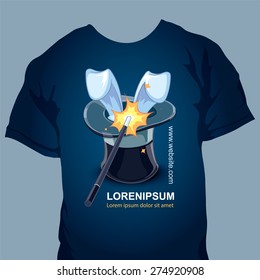 cylinder of the wizard with magic wand. T-shirt print