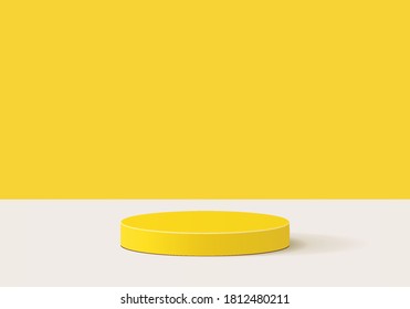 Cylinder yellow background minimal scene with yellow geometric platform. Summer background vector 3d rendering with podium. stand for products. Stage Showcase on pedestal 3d yellow background studio - Shutterstock ID 1812480211