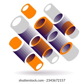 Cylinders pattern vector abstract 3D isometric background, geometric wallpaper with rhythmic structure, construction theme, creative design.