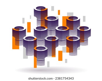 Cylinders pattern vector abstract 3D isometric background, geometric wallpaper with rhythmic structure, construction theme, creative design.