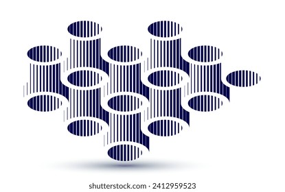 Cylinders pattern vector abstract 3D isometric background, geometric wallpaper with rhythmic structure, construction theme, creative design.